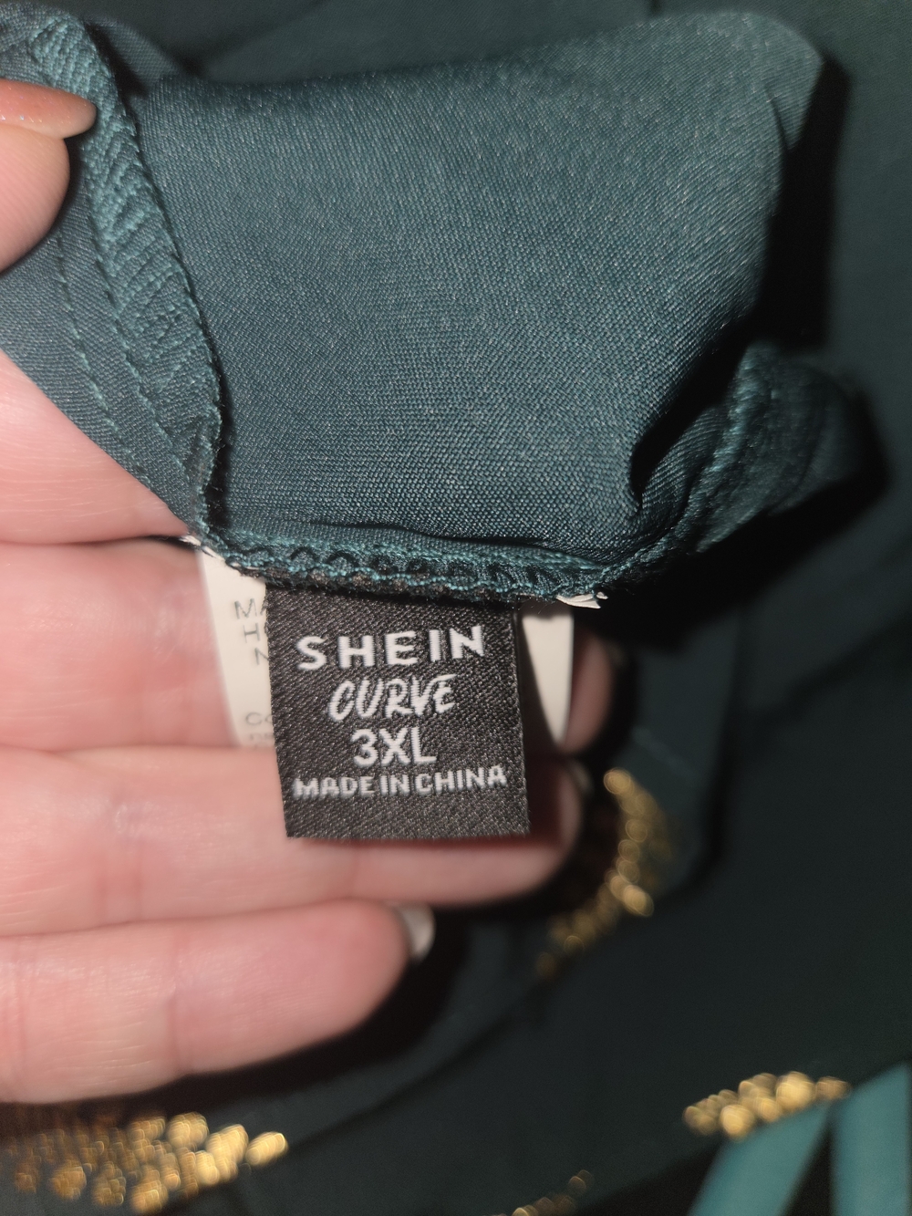 SHEIN Dark Green One-Shoulder Dress with Gold Chevron Trim - Picture 3 of 4